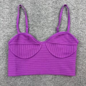 Garage Bustier Crop Top Women's XS Purple Ribbed Knit Adjustable Straps